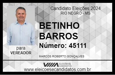 Candidato BETINHO BARROS 2024 - RIO NEGRO - Eleições