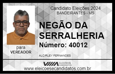 Candidato NEGÃO DA SERRALHERIA 2024 - BANDEIRANTES - Eleições