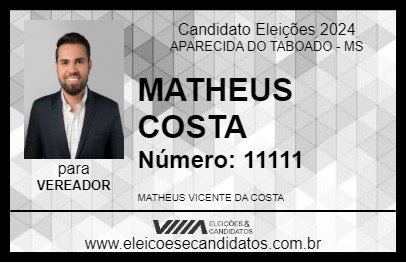 Candidato MATHEUS COSTA 2024 - APARECIDA DO TABOADO - Eleições