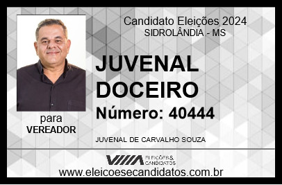 Candidato JUVENAL DOCEIRO 2024 - SIDROLÂNDIA - Eleições