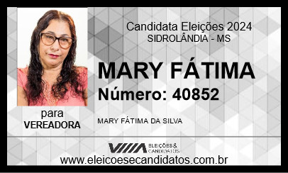 Candidato MARY FÁTIMA 2024 - SIDROLÂNDIA - Eleições