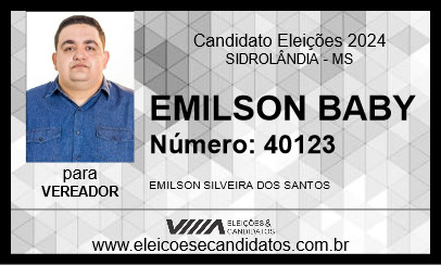 Candidato EMILSON BABY 2024 - SIDROLÂNDIA - Eleições