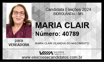 Candidato MARIA CLAIR 2024 - SIDROLÂNDIA - Eleições