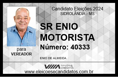 Candidato SR ENIO MOTORISTA 2024 - SIDROLÂNDIA - Eleições