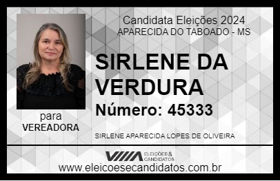 Candidato SIRLENE DA VERDURA 2024 - APARECIDA DO TABOADO - Eleições