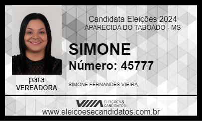 Candidato SIMONE 2024 - APARECIDA DO TABOADO - Eleições