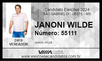 Candidato JANONI WILDE 2024 - SÃO GABRIEL DO OESTE - Eleições