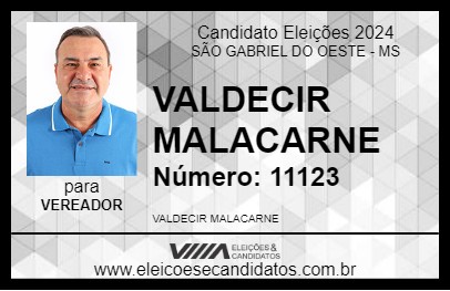 Candidato VALDECIR MALACARNE 2024 - SÃO GABRIEL DO OESTE - Eleições