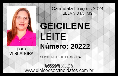 Candidato GEICILENE LEITE 2024 - BELA VISTA - Eleições