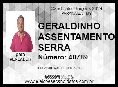 Candidato GERALDINHO ASSENTAMENTO SERRA 2024 - PARANAÍBA - Eleições