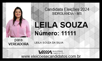 Candidato LEILA SOUZA 2024 - SIDROLÂNDIA - Eleições