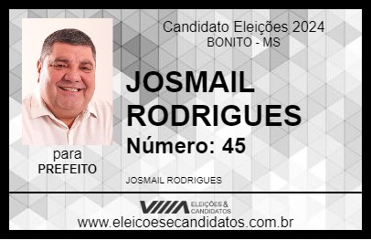 Candidato JOSMAIL RODRIGUES 2024 - BONITO - Eleições