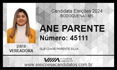 Candidato ANE PARENTE 2024 - BODOQUENA - Eleições