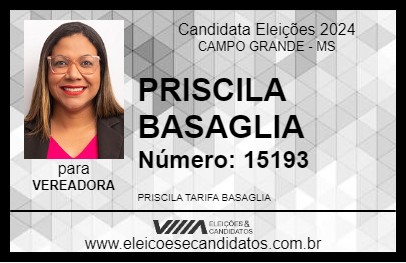 Candidato PRISCILA BASAGLIA 2024 - CAMPO GRANDE - Eleições