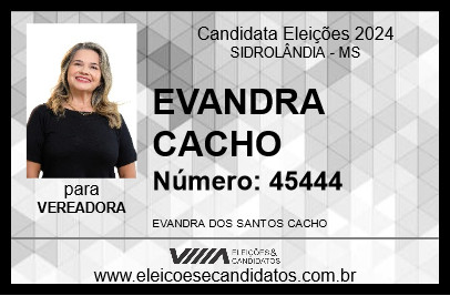 Candidato EVANDRA CACHO 2024 - SIDROLÂNDIA - Eleições