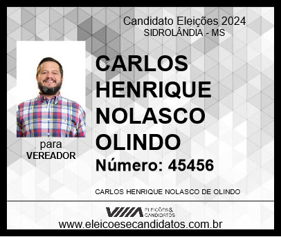 Candidato CARLOS HENRIQUE NOLASCO OLINDO 2024 - SIDROLÂNDIA - Eleições