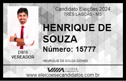 Candidato HENRIQUE DE SOUZA 2024 - TRÊS LAGOAS - Eleições