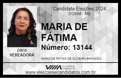 Candidato MARIA DE FÁTIMA 2024 - COXIM - Eleições