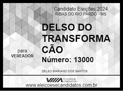 Candidato DELSO DO TRANSFORMA CÃO 2024 - RIBAS DO RIO PARDO - Eleições