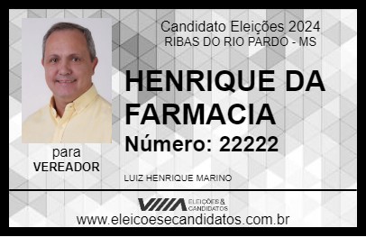 Candidato HENRIQUE DA FARMACIA 2024 - RIBAS DO RIO PARDO - Eleições