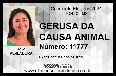 Candidato GERUSA DA CAUSA ANIMAL 2024 - BONITO - Eleições