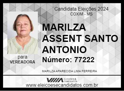 Candidato MARILZA ASSENT SANTO ANTONIO 2024 - COXIM - Eleições