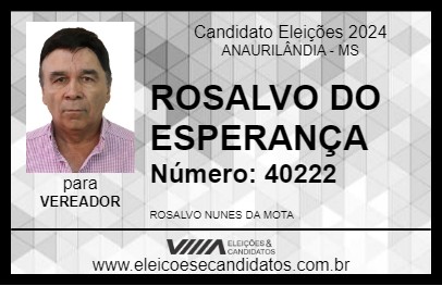 Candidato ROSALVO DO ESPERANÇA 2024 - ANAURILÂNDIA - Eleições