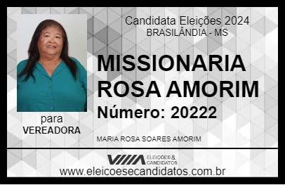 Candidato MISSIONARIA ROSA AMORIM 2024 - BRASILÂNDIA - Eleições