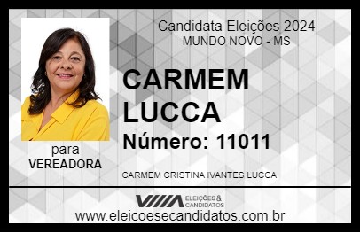 Candidato CARMEM LUCCA 2024 - MUNDO NOVO - Eleições