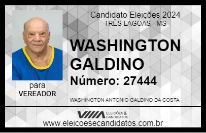 Candidato WASHINGTON GALDINO 2024 - TRÊS LAGOAS - Eleições