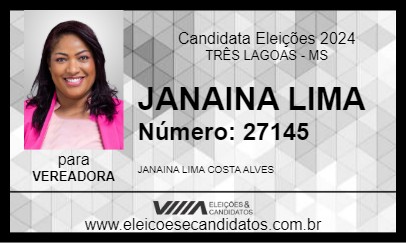 Candidato JANAINA LIMA 2024 - TRÊS LAGOAS - Eleições