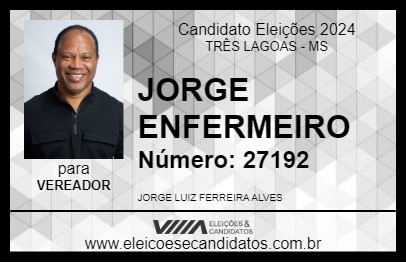 Candidato JORGE ENFERMEIRO 2024 - TRÊS LAGOAS - Eleições