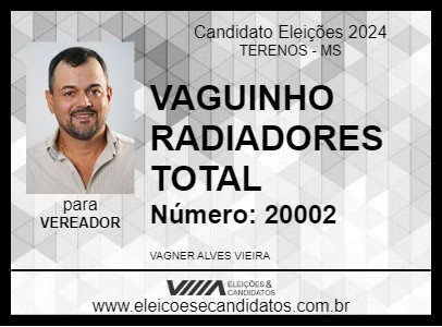 Candidato VAGUINHO RADIADORES TOTAL 2024 - TERENOS - Eleições