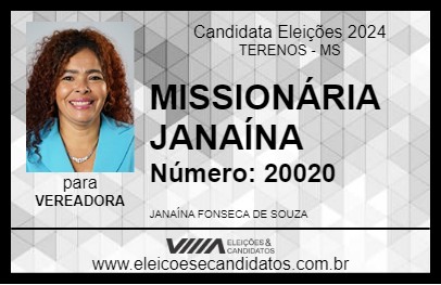 Candidato MISSIONÁRIA JANAÍNA 2024 - TERENOS - Eleições