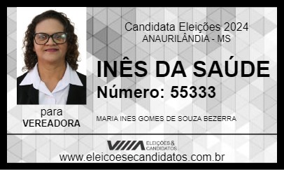 Candidato INÊS DA SAÚDE 2024 - ANAURILÂNDIA - Eleições