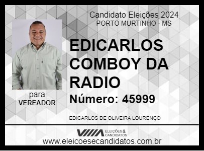 Candidato EDICARLOS COWBOY DA RADIO 2024 - PORTO MURTINHO - Eleições