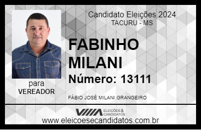 Candidato FABINHO MILANI 2024 - TACURU - Eleições