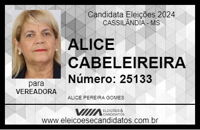 Candidato ALICE CABELEIREIRA 2024 - CASSILÂNDIA - Eleições