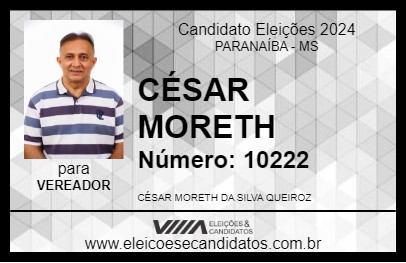 Candidato CÉSAR MORETH 2024 - PARANAÍBA - Eleições