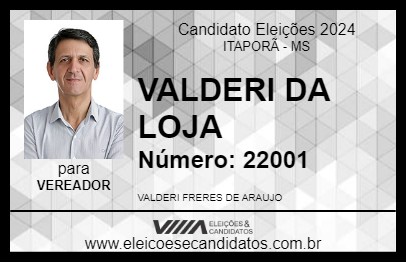 Candidato VALDERI DA LOJA 2024 - ITAPORÃ - Eleições