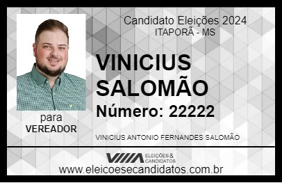 Candidato VINICIUS SALOMÃO 2024 - ITAPORÃ - Eleições