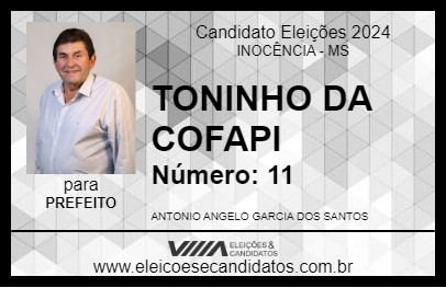 Candidato TONINHO DA COFAPI 2024 - INOCÊNCIA - Eleições