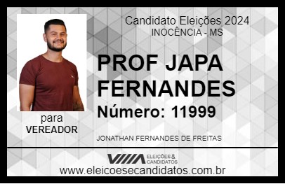 Candidato PROF JAPA FERNANDES 2024 - INOCÊNCIA - Eleições