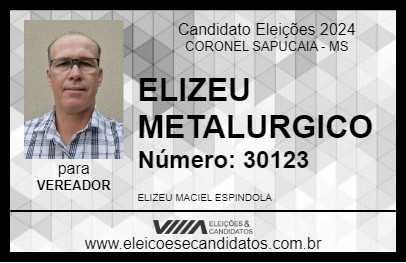 Candidato ELIZEU DA METALÚRGICA 2024 - CORONEL SAPUCAIA - Eleições