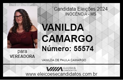 Candidato VANILDA CAMARGO 2024 - INOCÊNCIA - Eleições