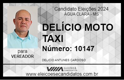 Candidato DELÍCIO MOTO TAXI 2024 - ÁGUA CLARA - Eleições