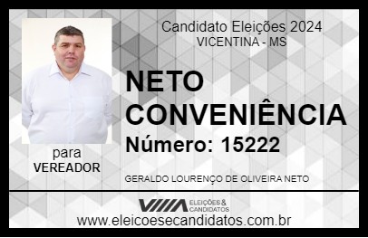 Candidato NETO CONVENIÊNCIA 2024 - VICENTINA - Eleições