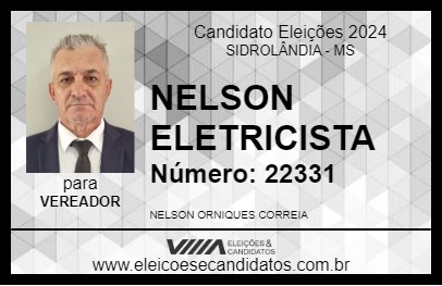 Candidato NELSON ELETRICISTA 2024 - SIDROLÂNDIA - Eleições