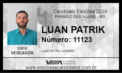 Candidato LUAN PATRIK 2024 - PARAÍSO DAS ÁGUAS - Eleições