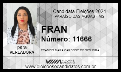 Candidato FRAN 2024 - PARAÍSO DAS ÁGUAS - Eleições